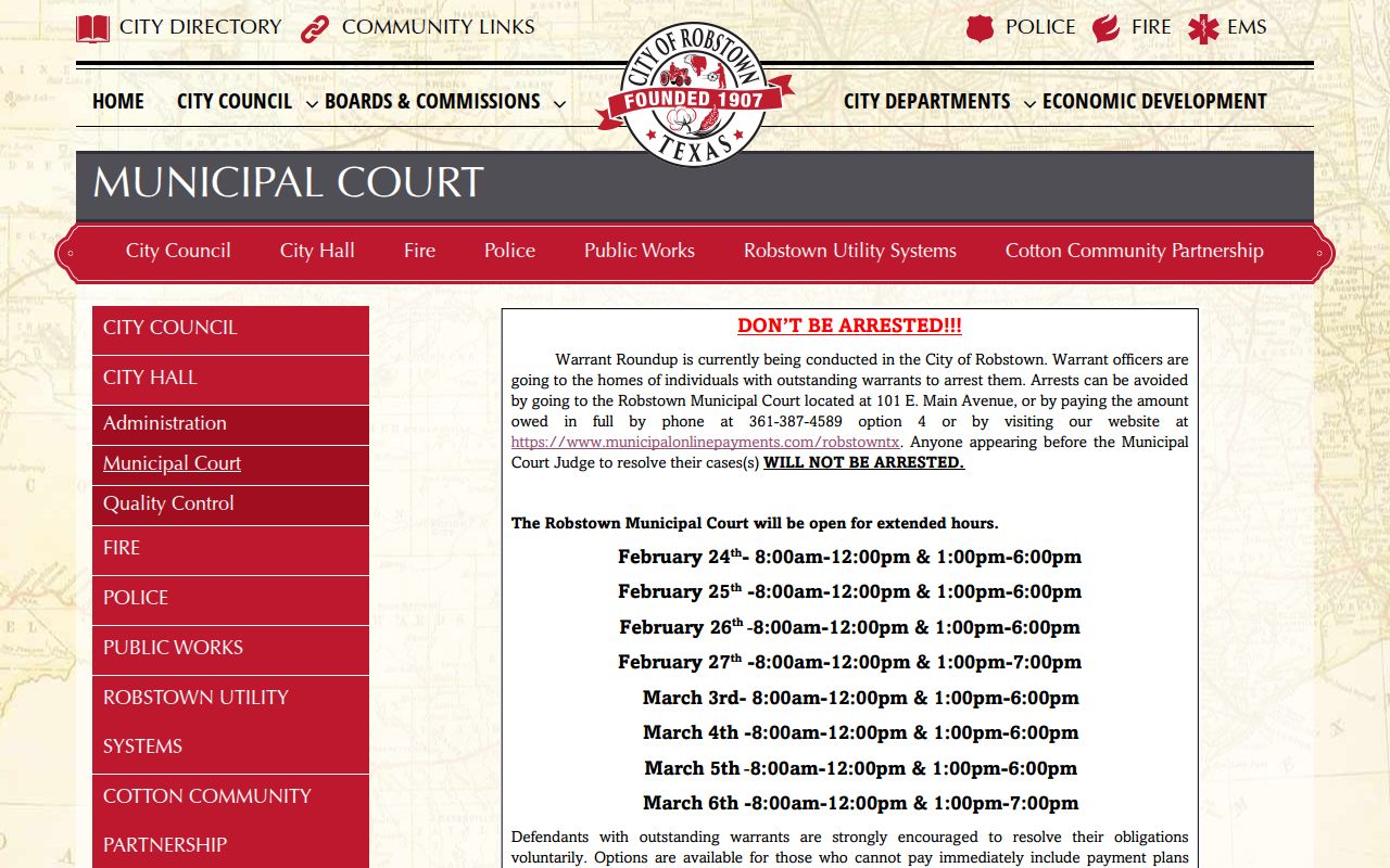 Robstown court docket official municipal court page